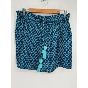 Cabana Womens Sz M/L Blue Turquoise Patterned Shorts with Tassel Elastic Waist